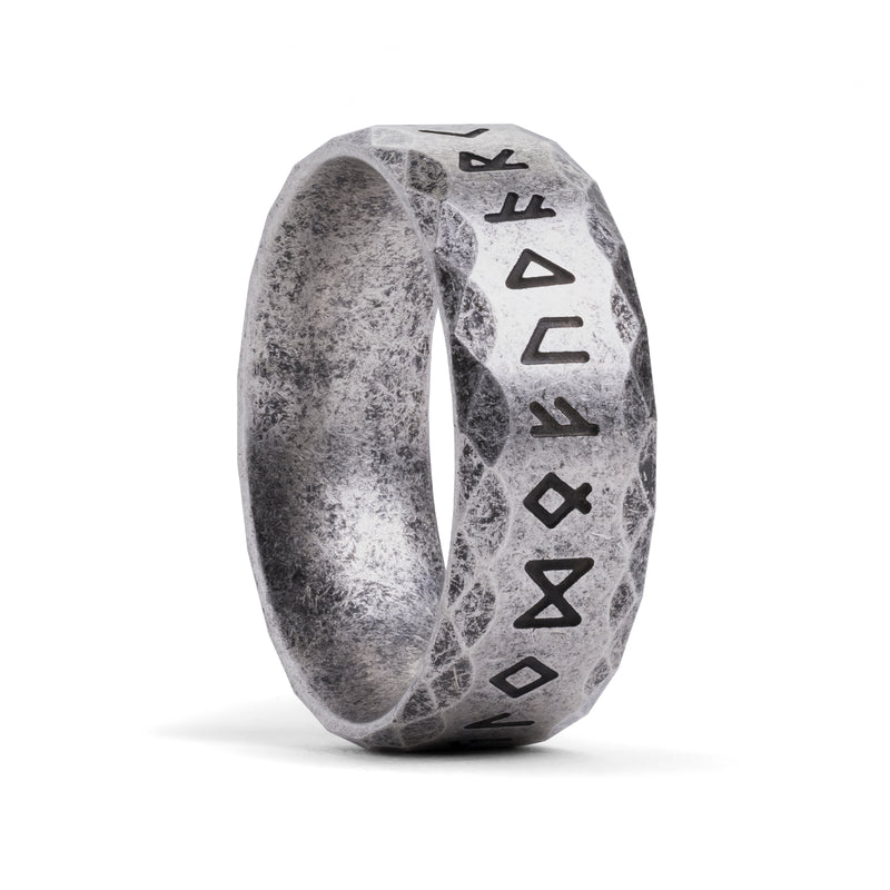Bague viking symboles runiques argentée