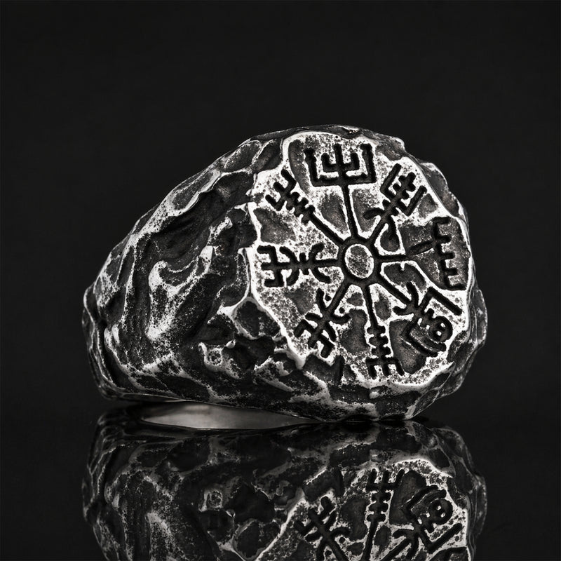 Bague viking roue runique argentée