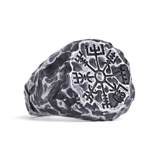 Silver Runic Wheel Viking Ring
