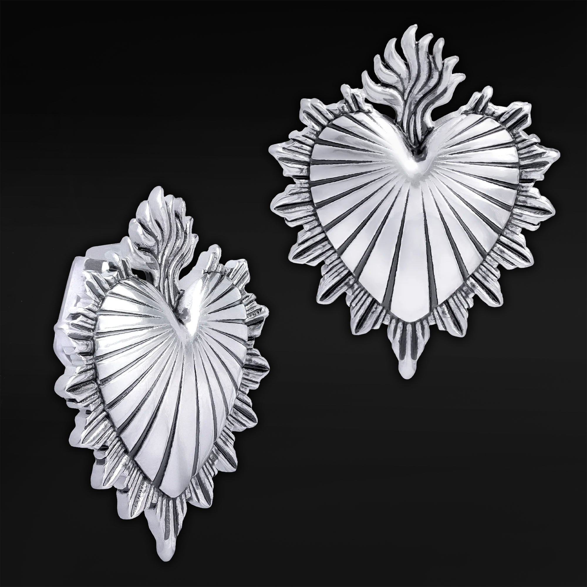 Silver Steel Sacred Heart Ear Hangers - Pair