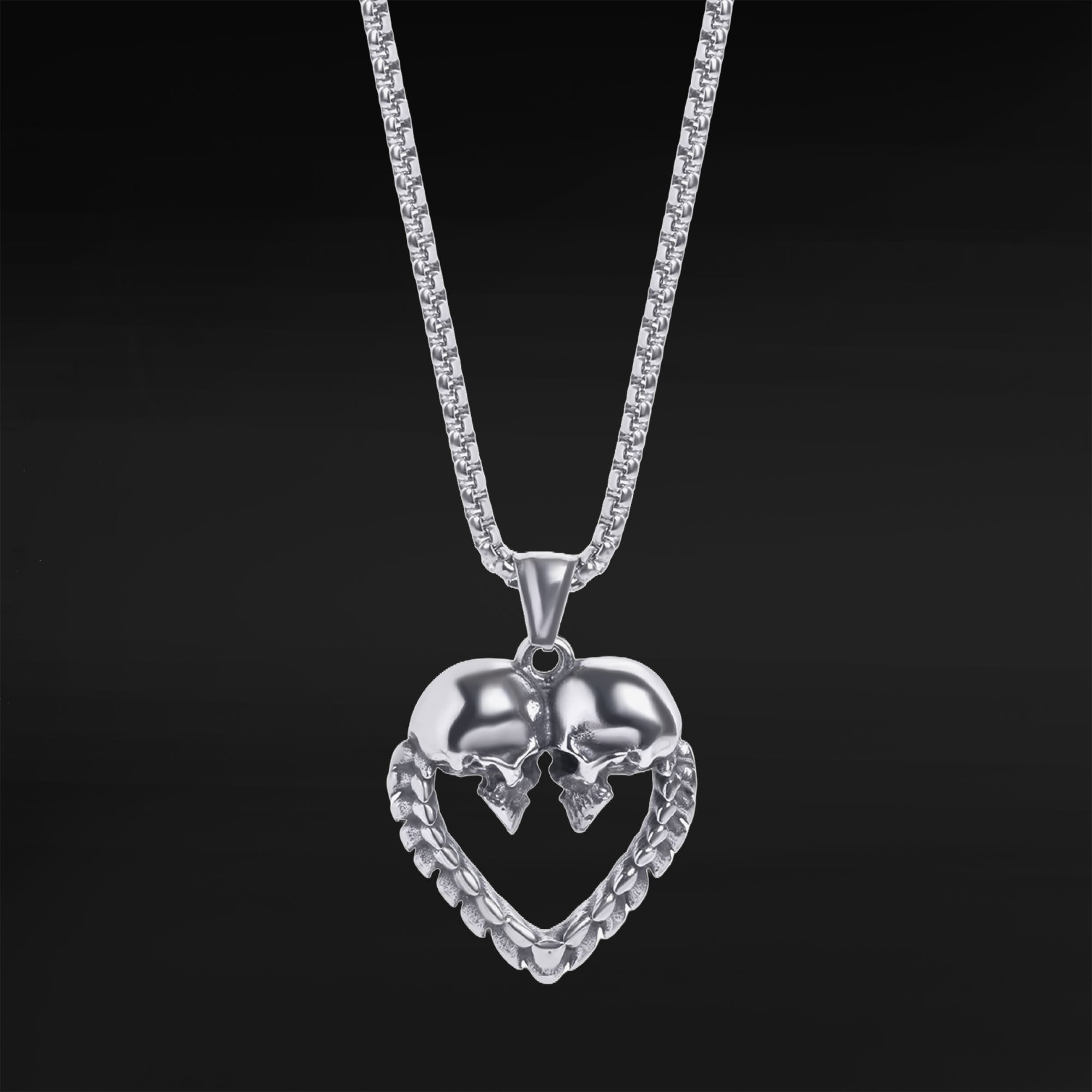 Silver Skeleton Heart Pendant Necklace