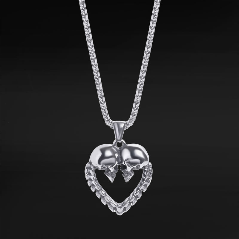 Collier pendentif cœur squelette en argent