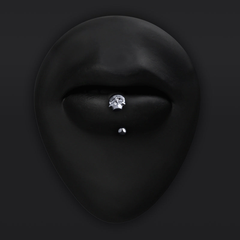 Labret vertical, argent, crâne, threadless, titane