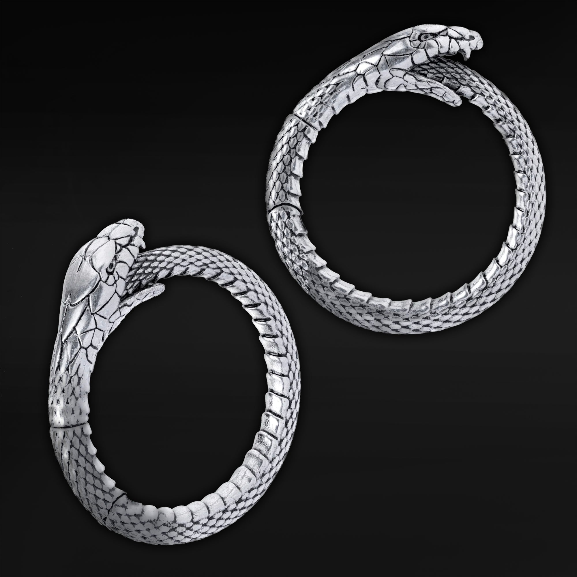 Silver Steel Snake Ear Weights - Pair