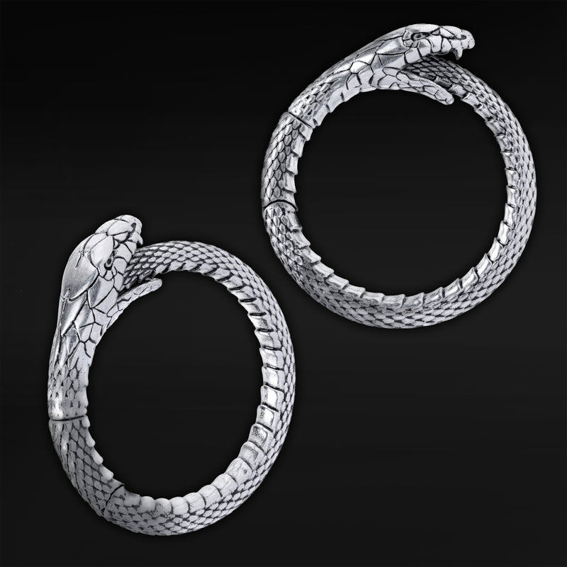 Poids d'oreille serpent en acier argenté - Paire