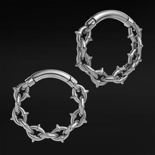 Silver Spiked Chain Ear Hangers - Pair