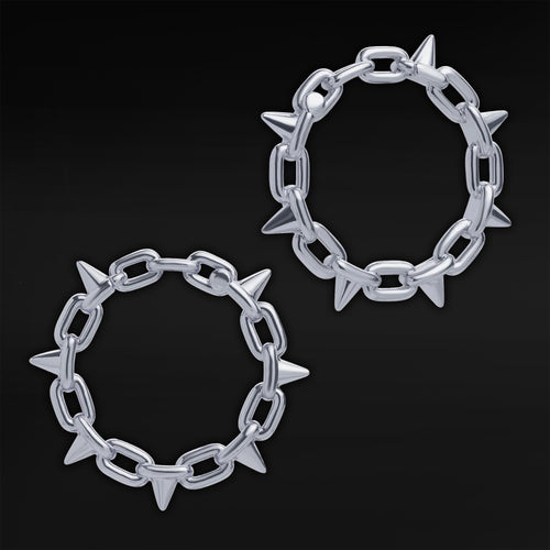 Silver Spiked Chain Earring Hanger Ear Weights (Pair)