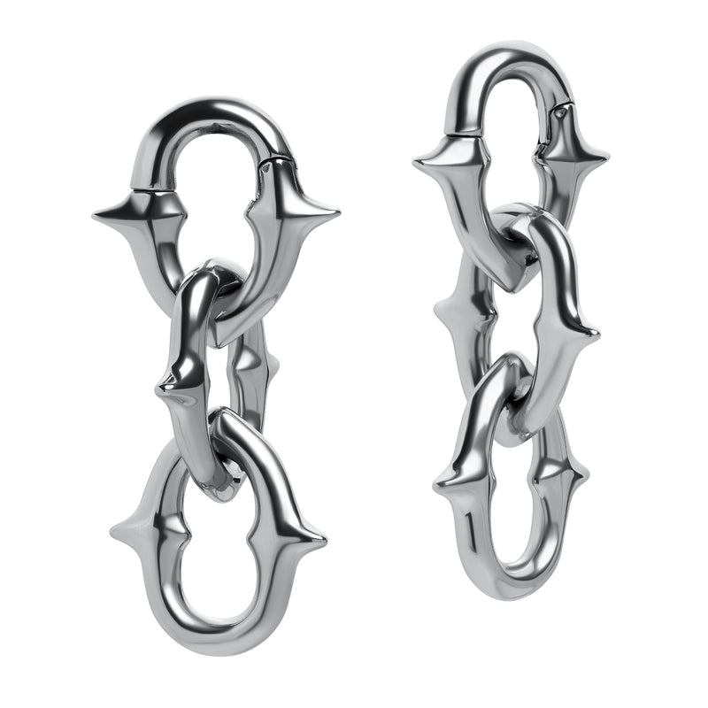 Silver Steel Spiked Chain Link Ear Hangers - Pair