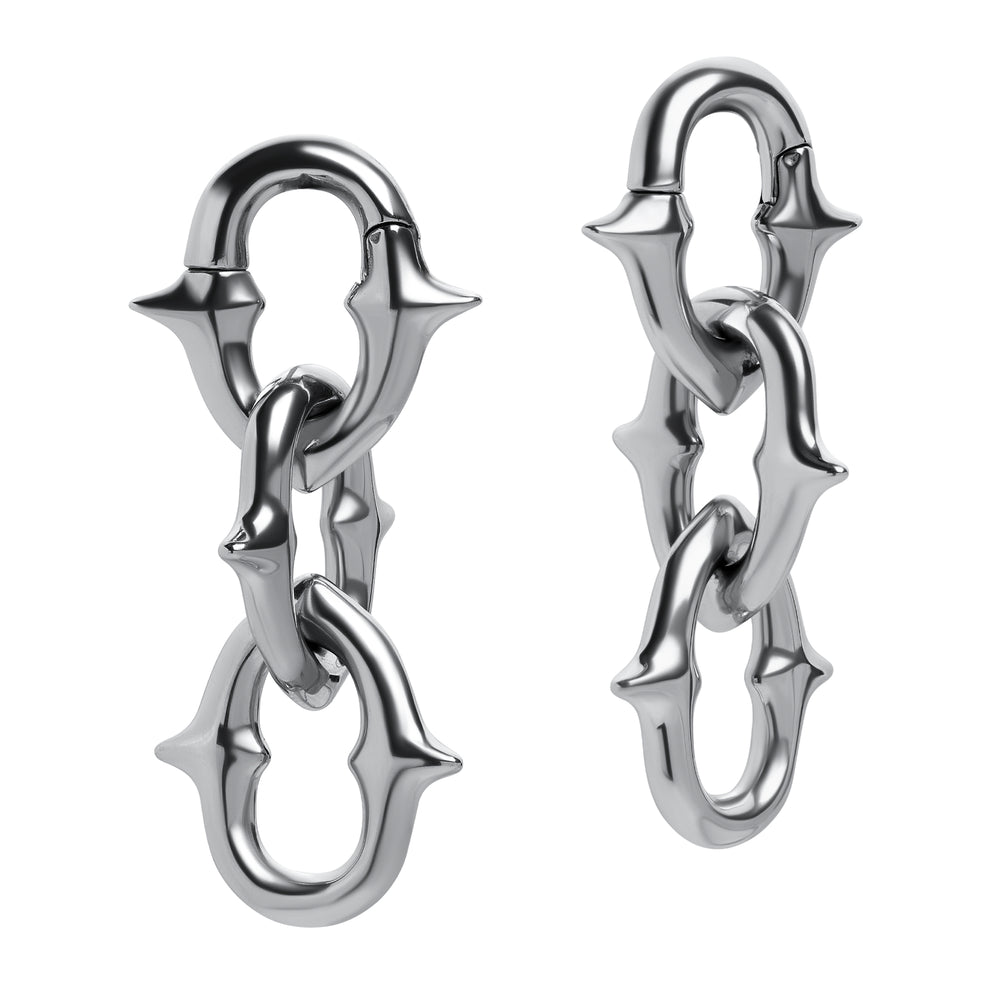 Silver Spiked Chain Link Earring Hanger Ear Weights (Pair) - Pair of Silver Spiked Chain Link Ear Weights For Stretched Ears