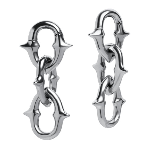 Silver Spiked Chain Link Earring Hanger Ear Weights (Pair)