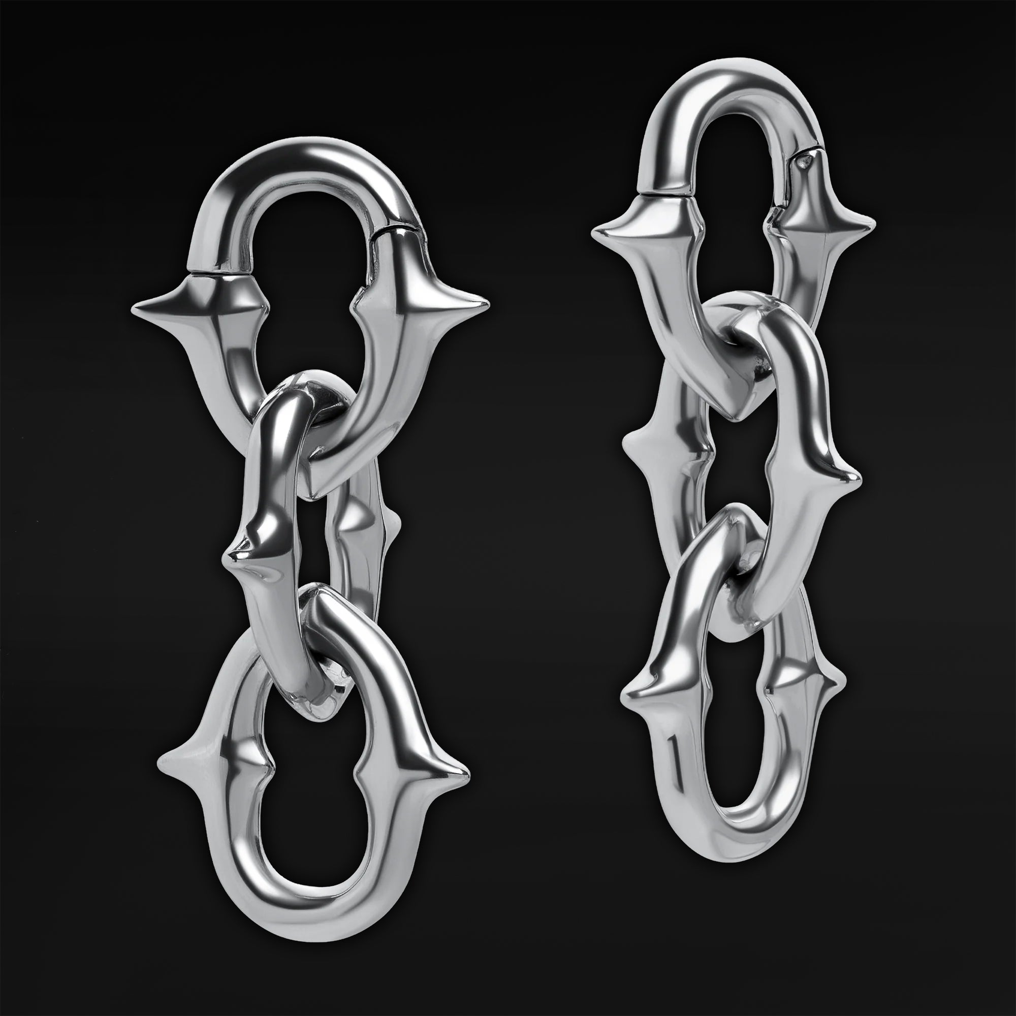 Silver Steel Spiked Chain Link Ear Hangers - Pair