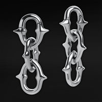 Silver Steel Spiked Chain Link Ear Hangers - Pair