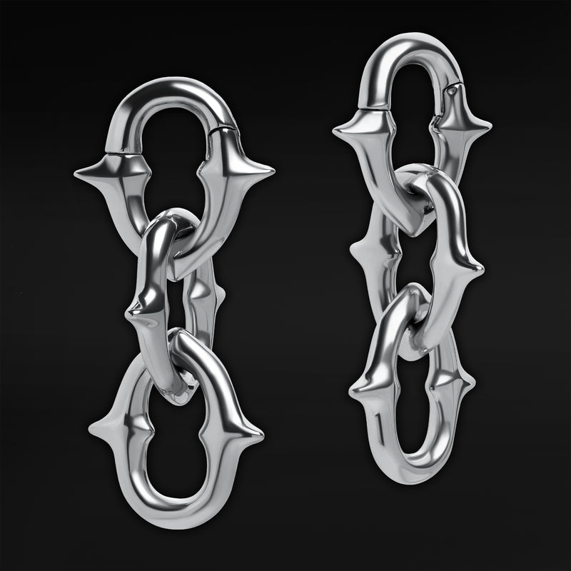 Silver Steel Spiked Chain Link Ear Hangers - Pair