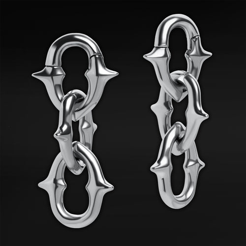 Silver Spiked Chain Link Earring Hanger Ear Weights (Pair)