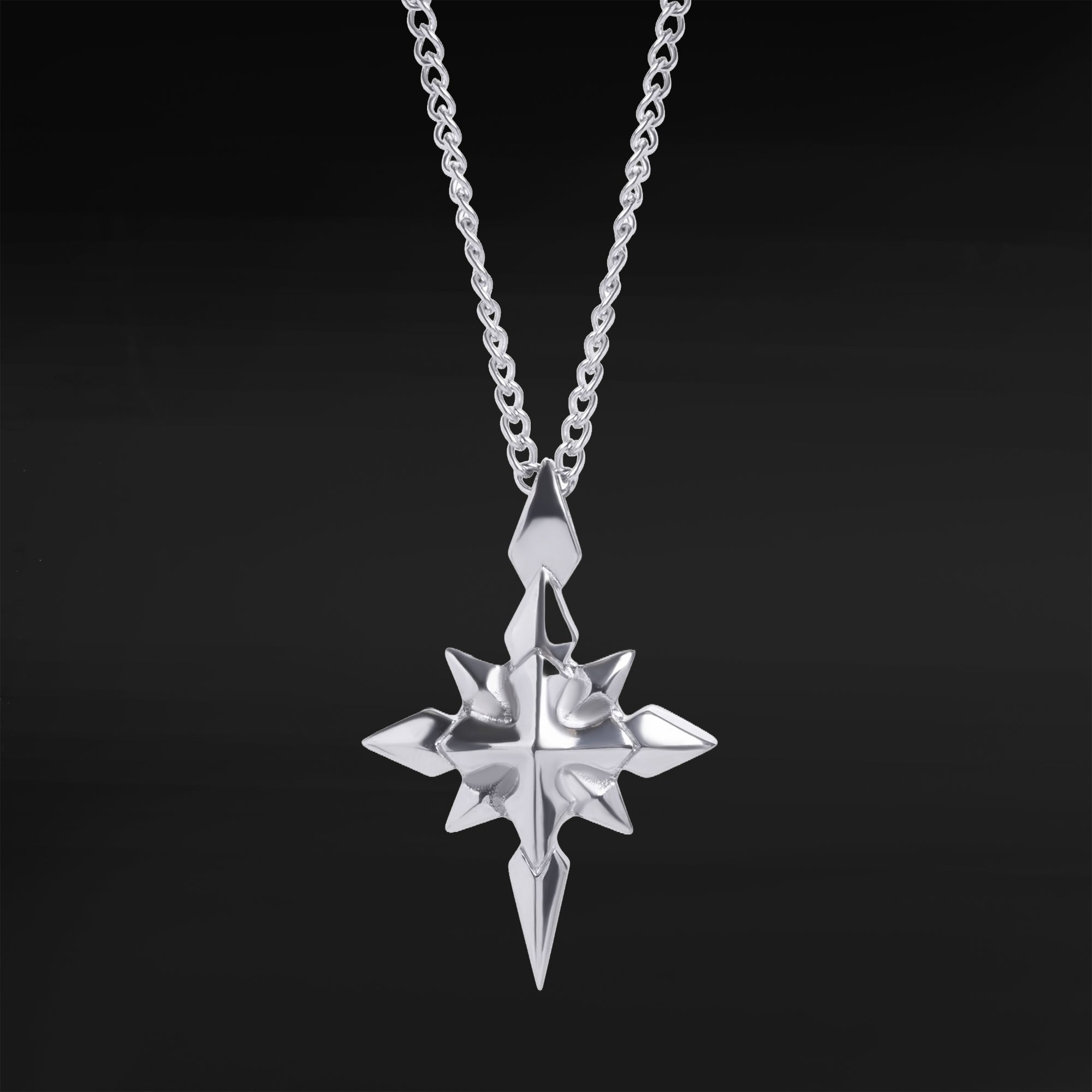 Silver Spiked Star Cross Pendant Necklace