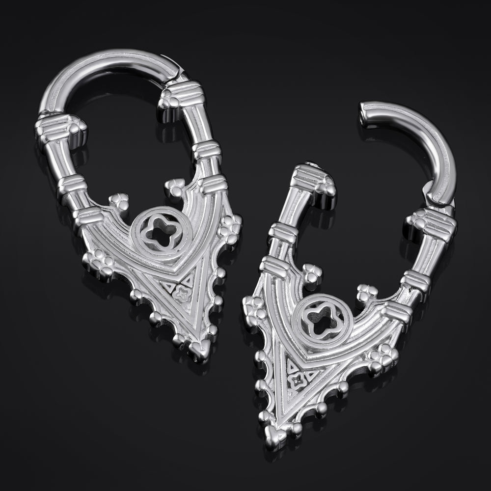 Silver Spire Ear Hangers - Pair - Pair of Silver Steel Spire Ear Weights For Stretched Ears