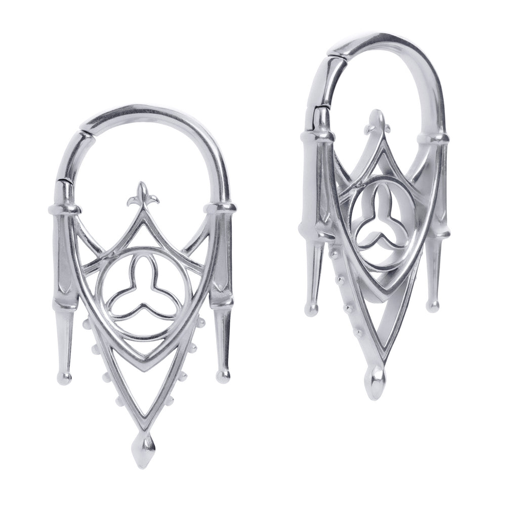 Silver Spire Ear Hangers - Pair - Pair of Silver Steel Spire Ear Weights For Stretched Ears
