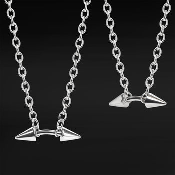 Silver Steel Large Spiked Curved Barbell Chain Choker Necklace