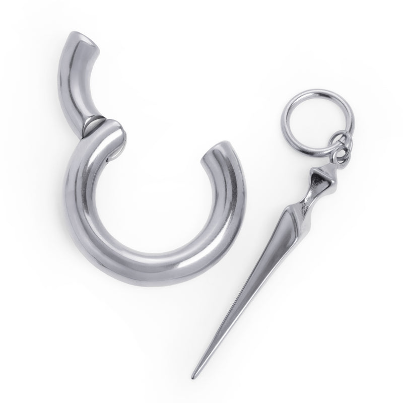 Pendants d'oreilles créoles à motif obélisque en acier argenté - paire