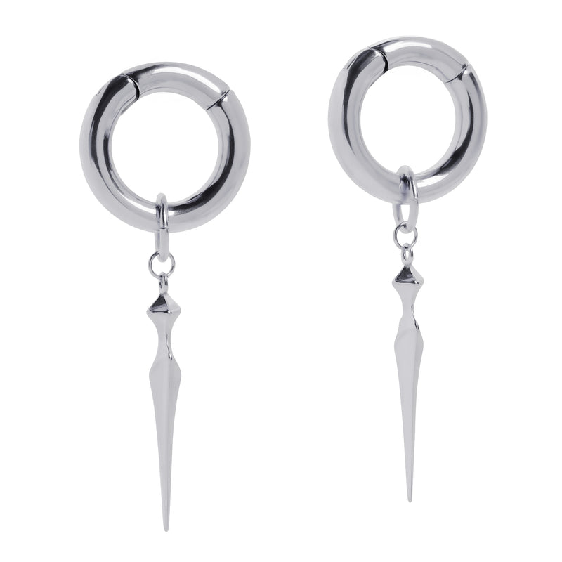 Pendants d'oreilles créoles à motif obélisque en acier argenté - paire
