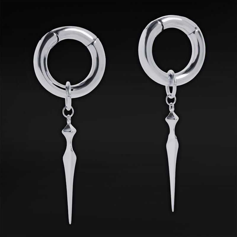 Pendants d'oreilles créoles à motif obélisque en acier argenté - paire