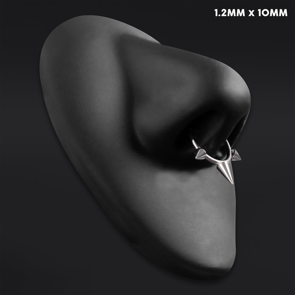 Silver Triple Spiked ASTM F136 Titanium Segment Clicker Septum Nose Ring - ASTM F136 Triple Spiked Titanium Hinged Segment Ring for Nose / Septum / 1.2mm 