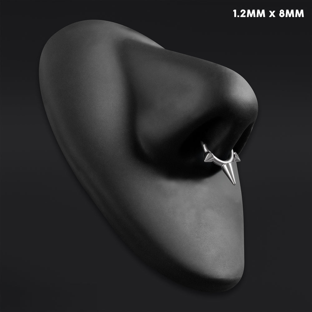 Silver Triple Spiked ASTM F136 Titanium Segment Clicker Septum Nose Ring - ASTM F136 Triple Spiked Titanium Hinged Segment Ring for Nose / Septum / 1.2mm 