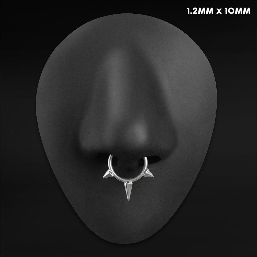 Silver Triple Spiked ASTM F136 Titanium Segment Clicker Septum Nose Ring - ASTM F136 Triple Spiked Titanium Hinged Segment Ring for Nose / Septum / 1.2mm 