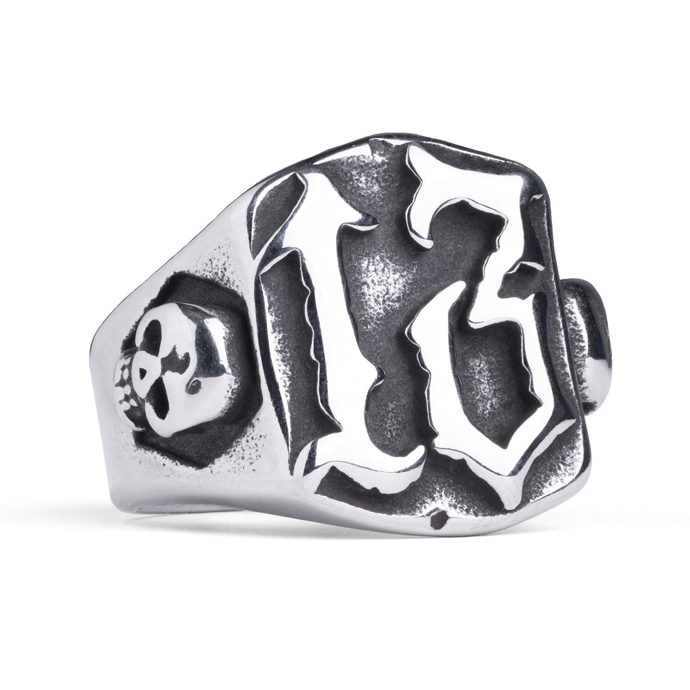 Silver Unlucky 13 Gothic Ring - Silver Signet Biker Ring In Various Sizes