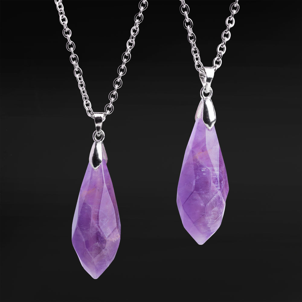 Silver & Amethyst Wand Necklace - Stone & Silver Steel Chain Pendant Necklace