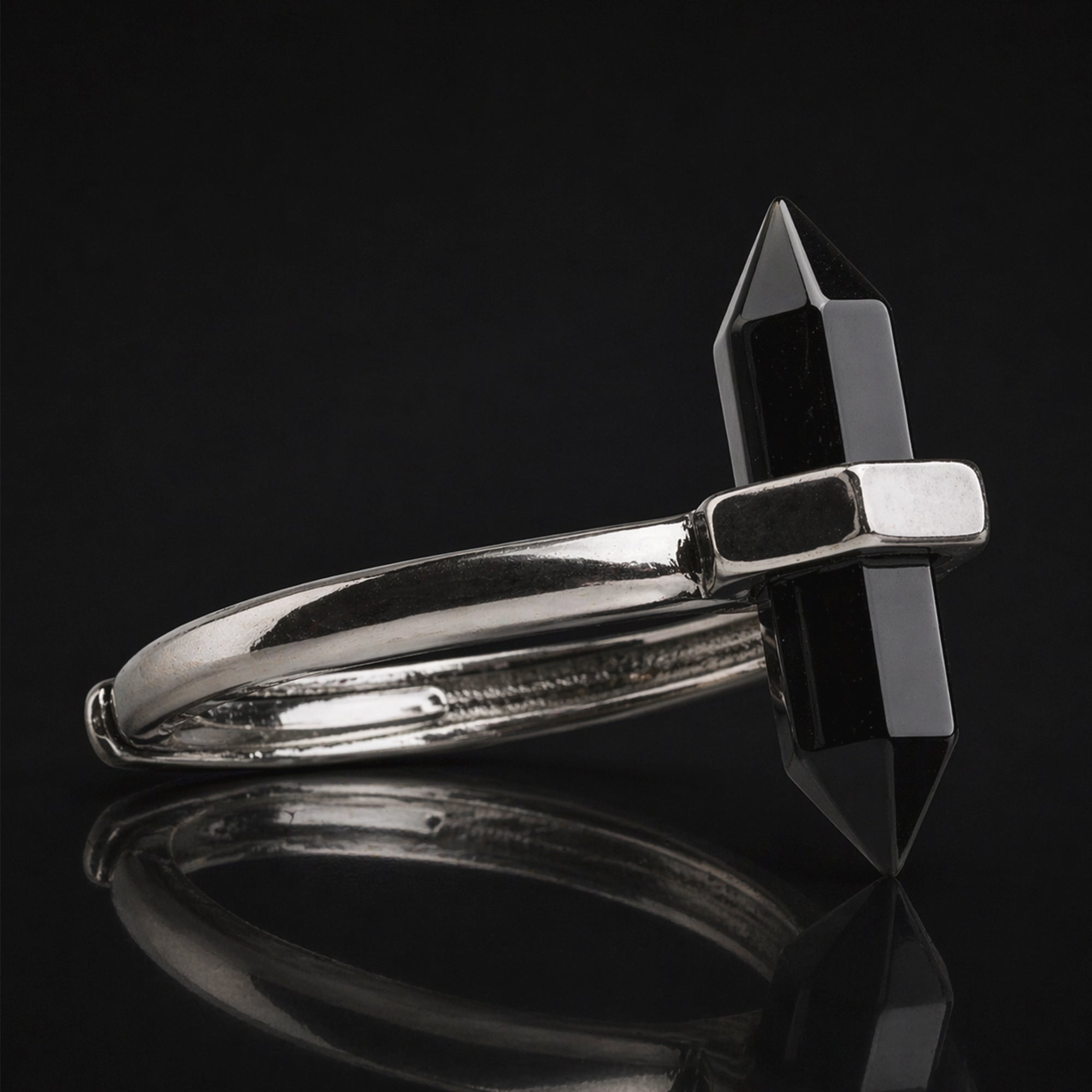 Silver & Black Obsidian Crystal Ring