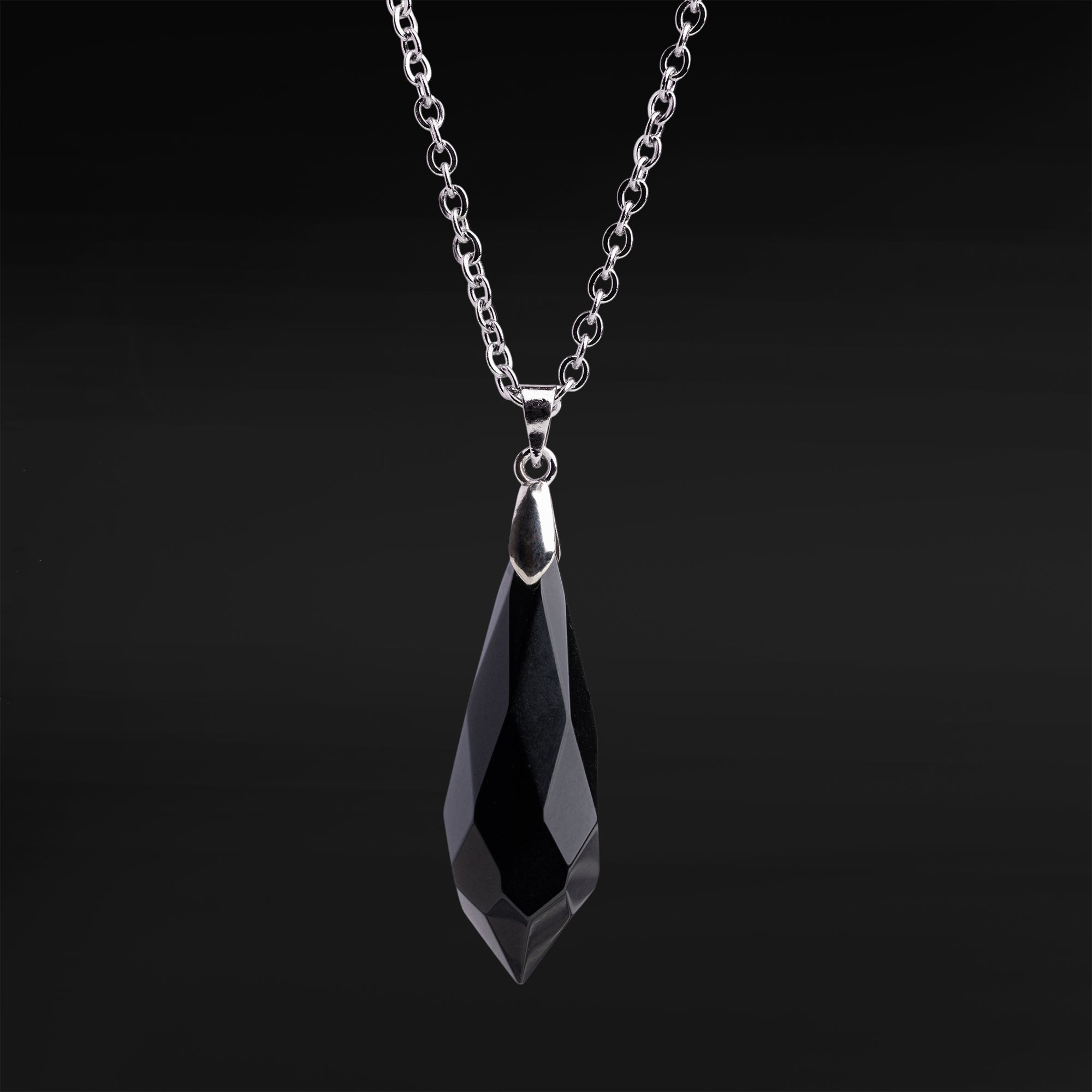 Silver & Black Obsidian Wand Necklace