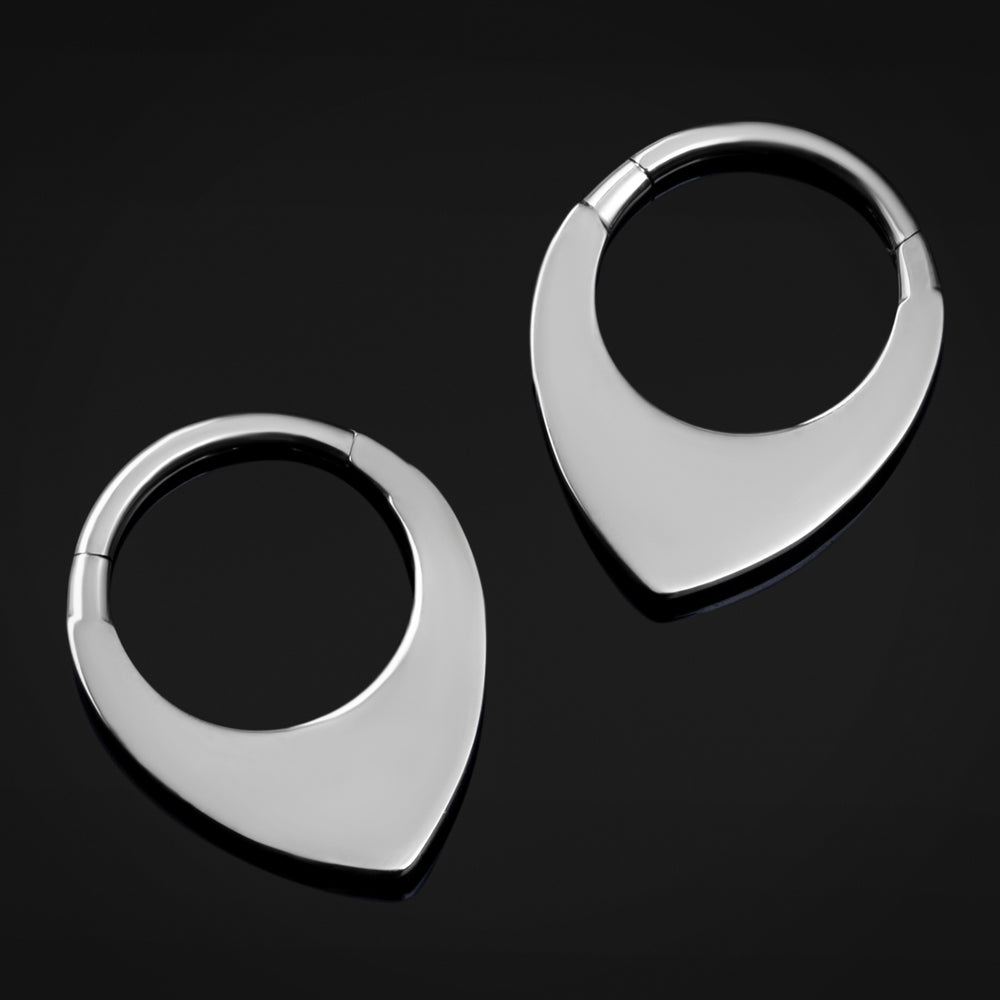 Silver, Septum, Hammered Teardrop, ASTM F136 Titanium, Segment Clicker, 1.2mm - ASTM F136 Titanium Hinged Silver Hammered Dome Segment Ring for Nose / Septum 1.2mm 