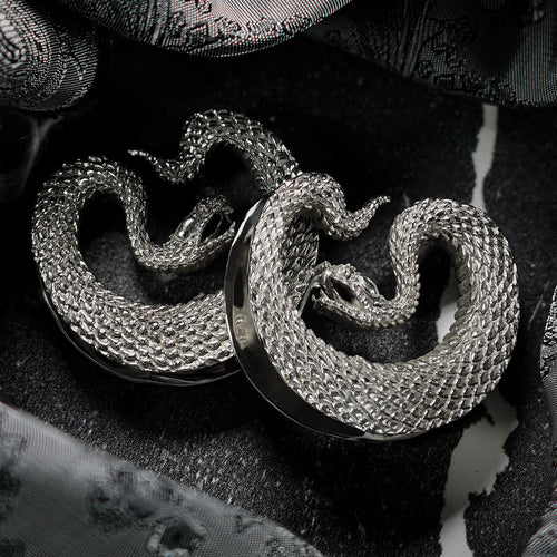 Silver Snake Saddle Metal Ear Gauge / Plug