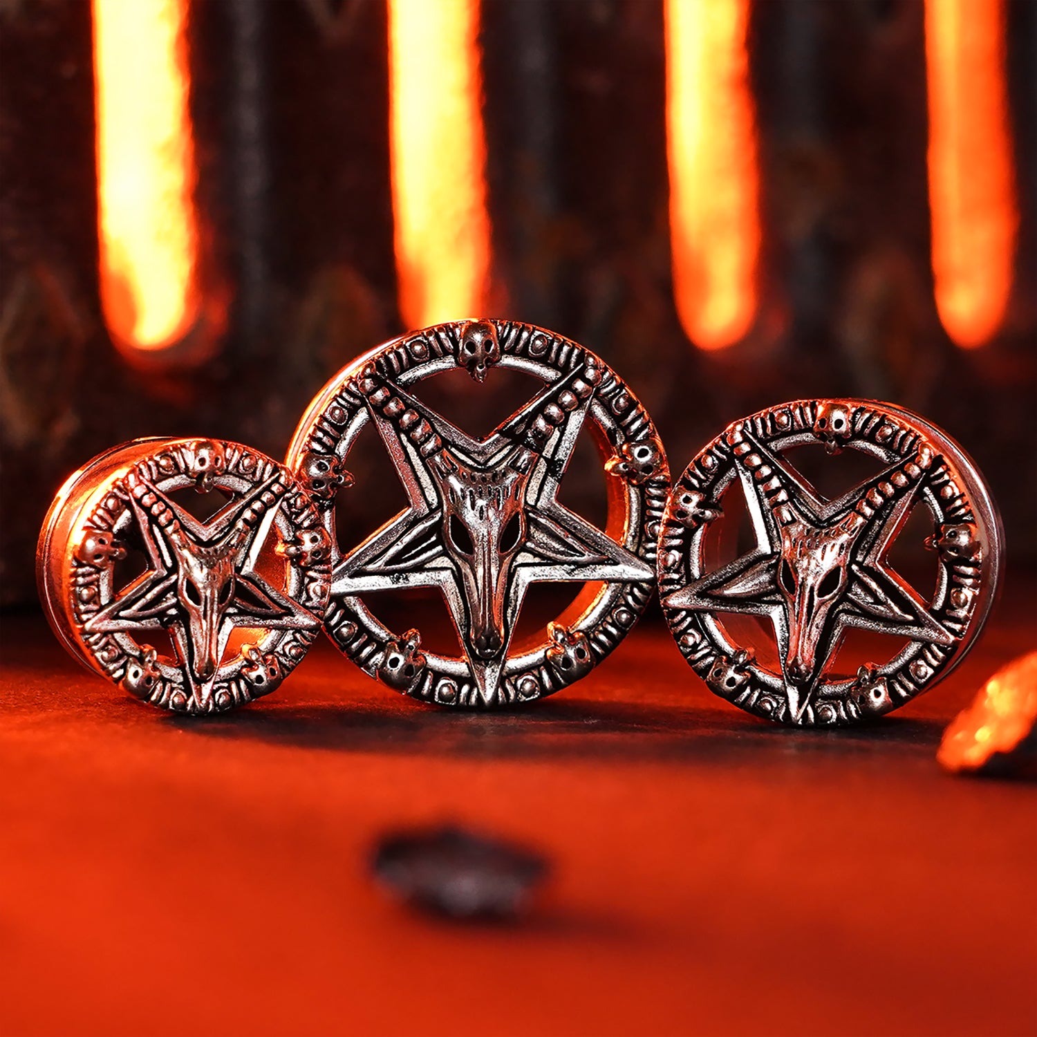Silver Pentagram Screwback Stainless Steel Ear Tunnel