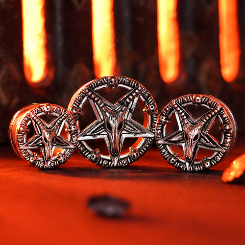 Silver Pentagram Screwback Stainless Steel Tunnel