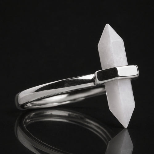Silver & White Moonstone Crystal Ring