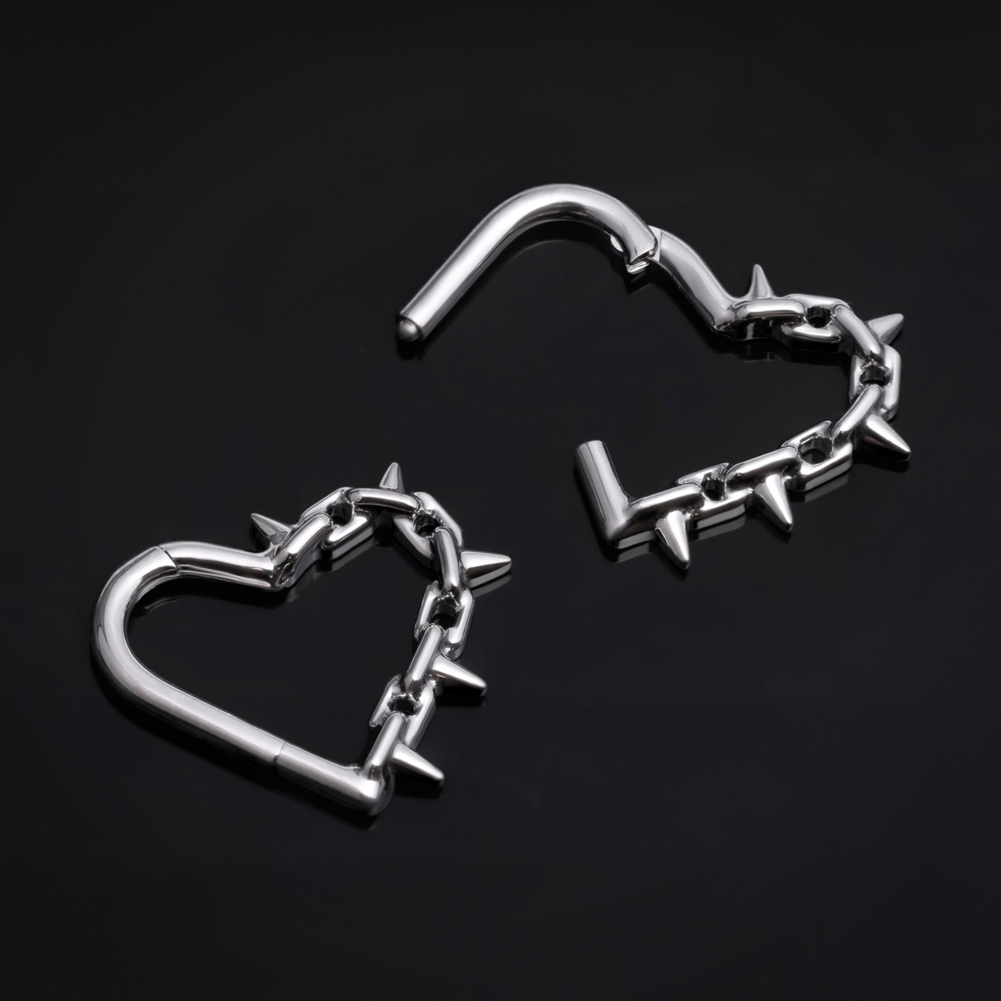 Clicker Nose Ring, Silver, Chain Heart, ASTM F136 Titanium