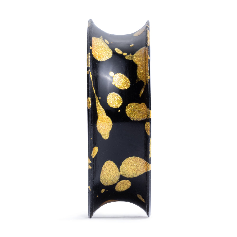 Splatter Black & Gold Eyelet Silicone Ear Tunnel - Double Flare Splatter Silicone Ear Plugs / Gauges in 00g, 0g, 2g, 4g and more.