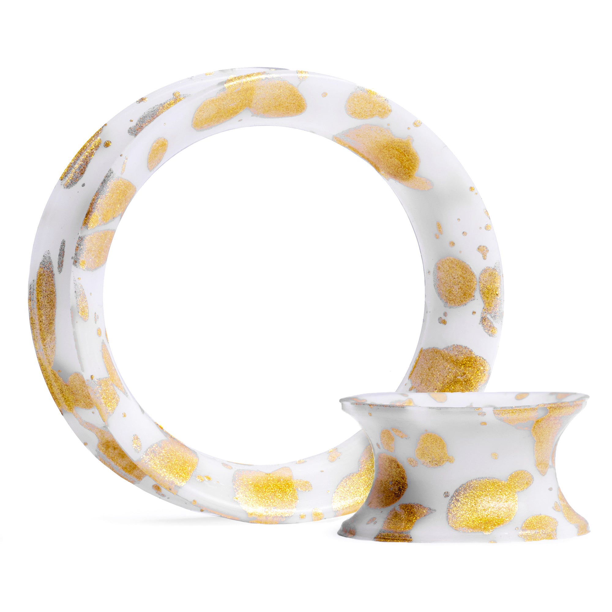White & Gold Splatter Eyelet Silicone Ear Tunnel