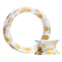 Tunnel d'oreille œillet en silicone éclaboussures blanc & or