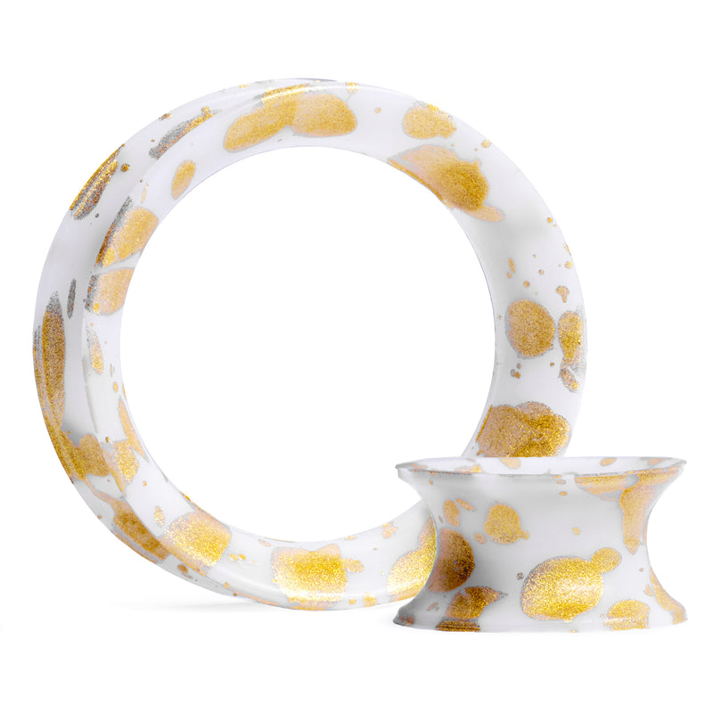 Tunnel d'oreille œillet en silicone éclaboussures blanc & or