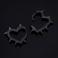 Boucles d'oreilles créoles Huggie, noires, cœur clouté, acier inoxydable - paire