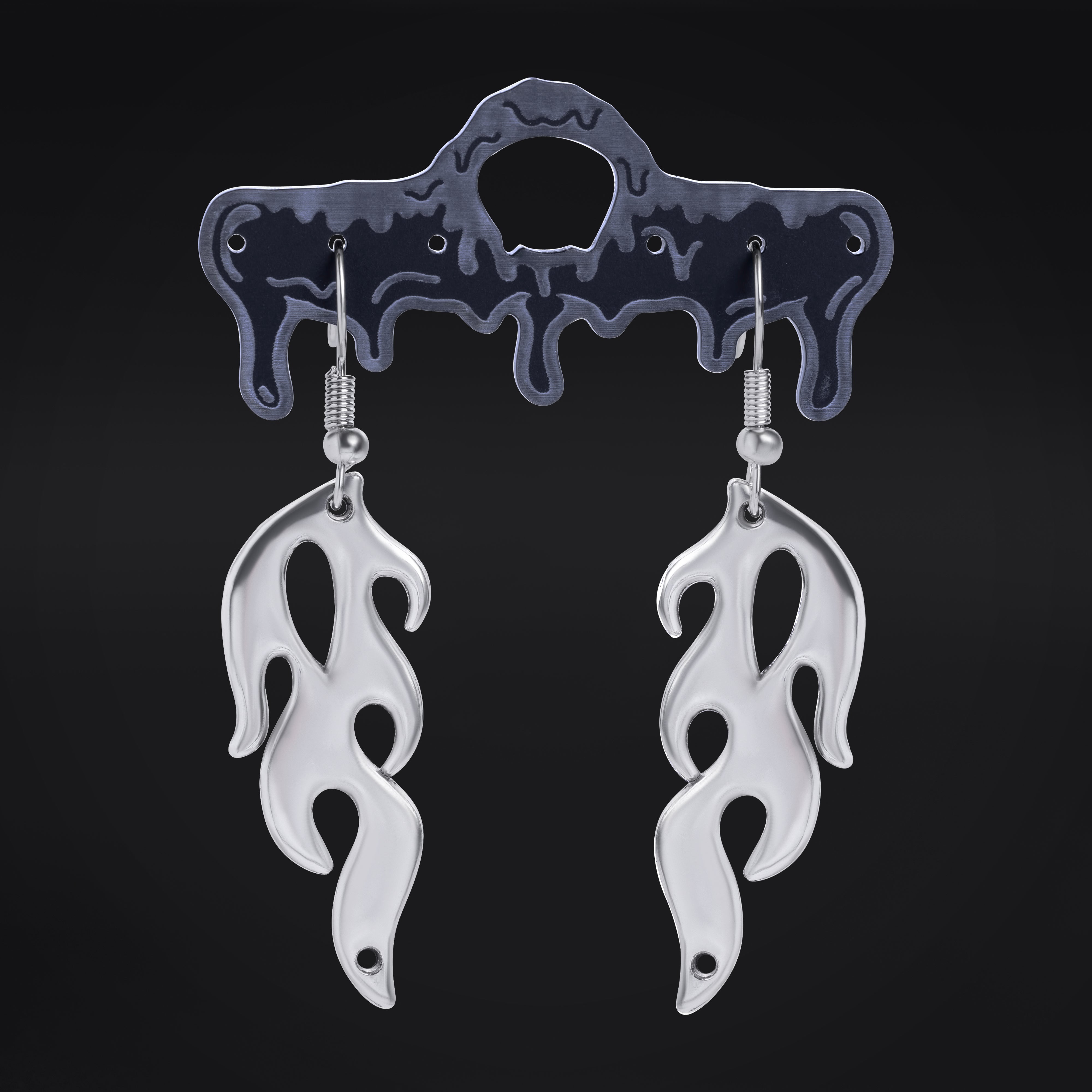 Ear Hangers, Silver Flame, Stainless Steel - Pair
