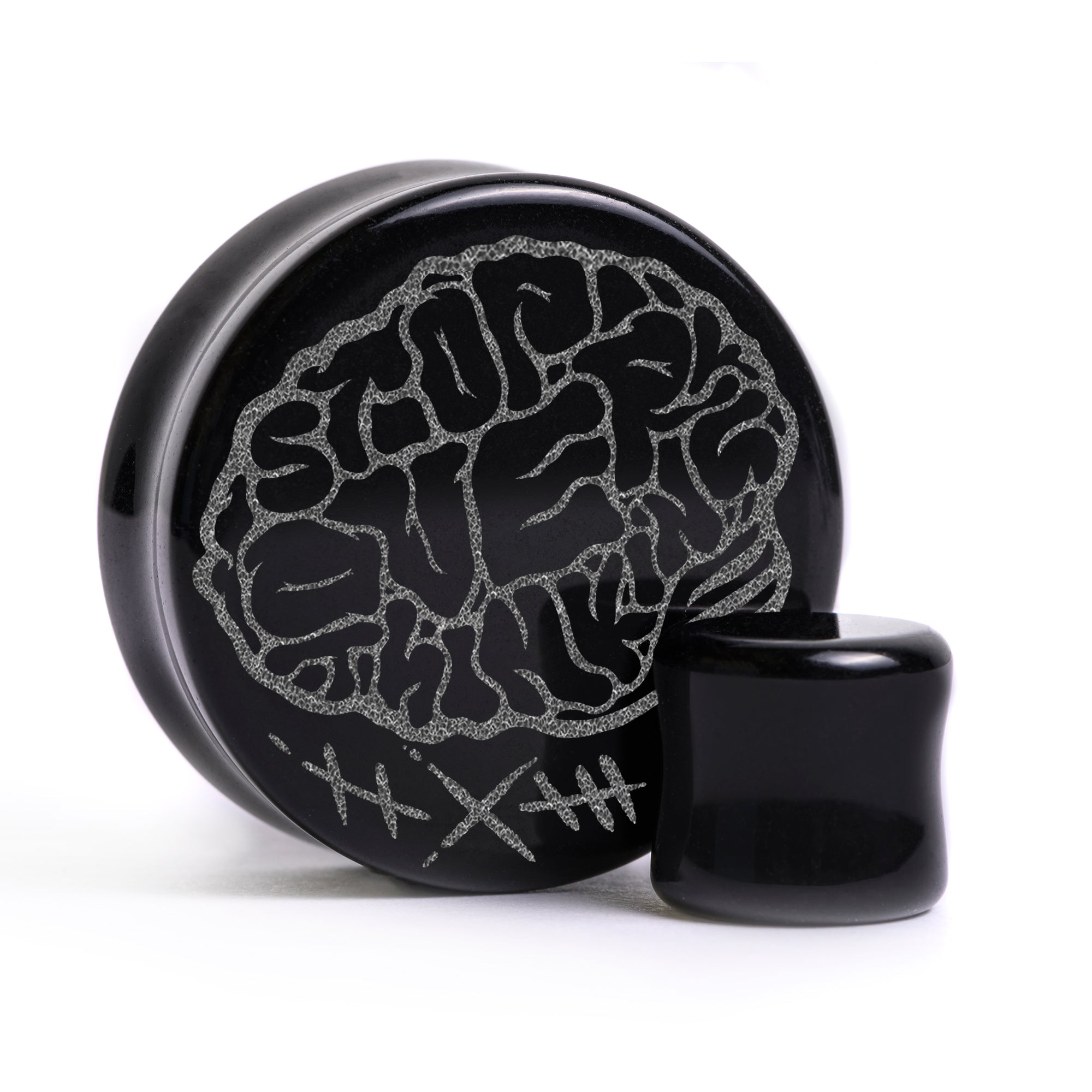 Stop Over Thinking Brain Plug / Gauge - Schwarzes Glas | Flach Gesichts Double Flare