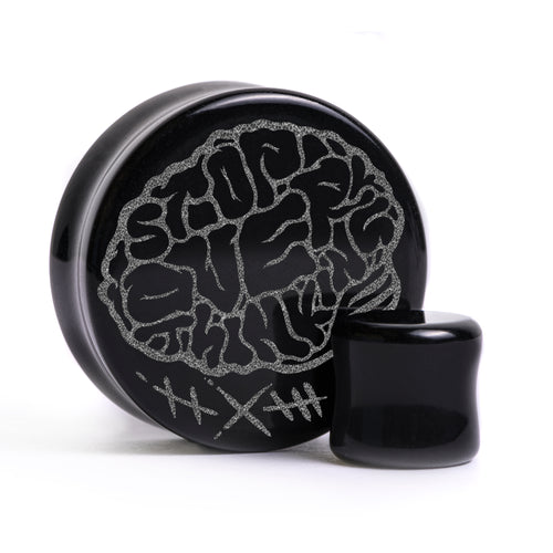 Stop Over Thinking Brain Plug / Gauge - Schwarzes Glas | Flach Gesichts Double Flare