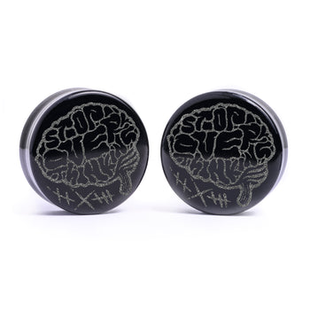 Stop Over Thinking Brain Plug / Gauge - Schwarzes Glas | Flach Gesichts Double Flare