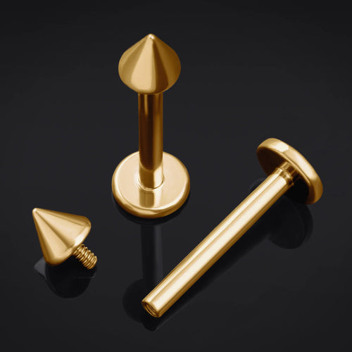Titanium Internally Threaded Labret Stud in Gold with Cone