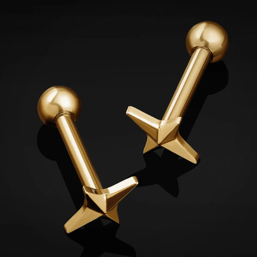 Tragus Stud, Gold, Four Point Star, Titanium, 1.2mm