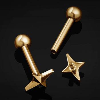 Tragus Stud, Gold, Four Point Star, Titanium, 1.2mm